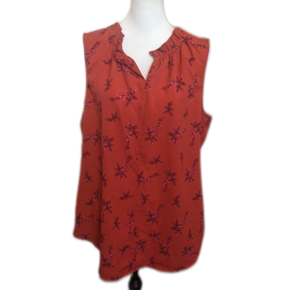 CAbi style #5222 Spring Sketchbook Floral ruffle sleeveless v-neck red - XL